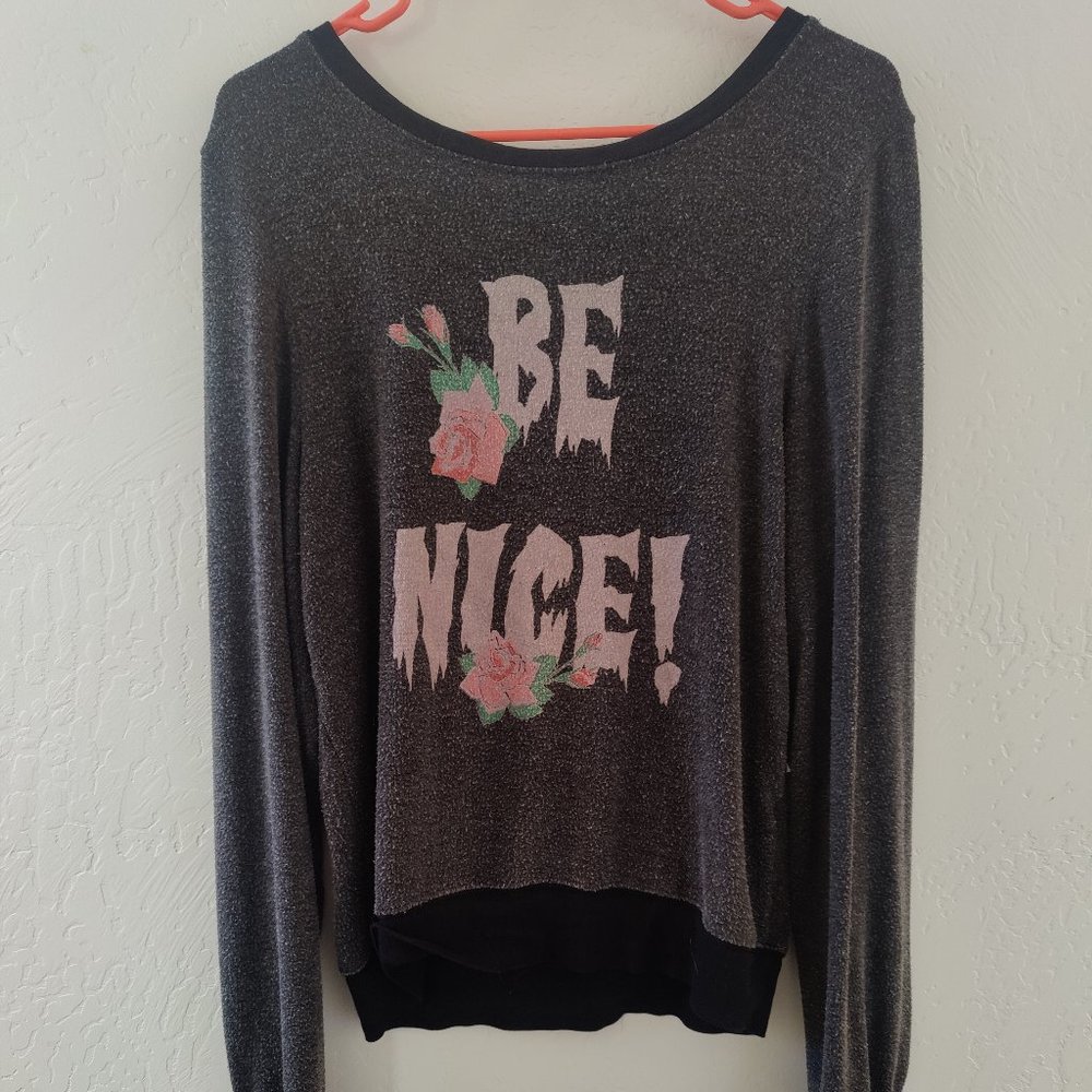 Wildfox BE NICE Sweater Loose Fit Distressed